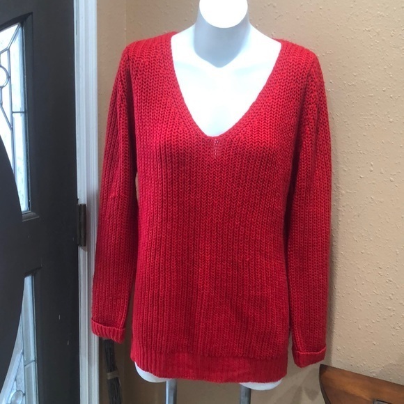 Rd style red v neck knit sweater - Picture 1 of 7